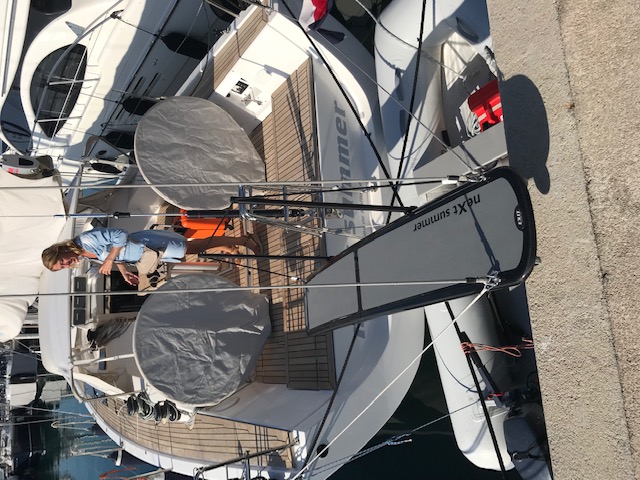 Aurora 216x39 carbon folding gangway with same color yacht name and trapeze