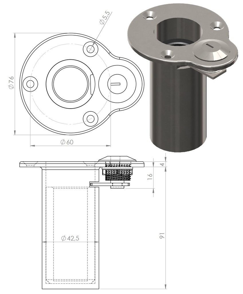 Key-locking socket installation drawing