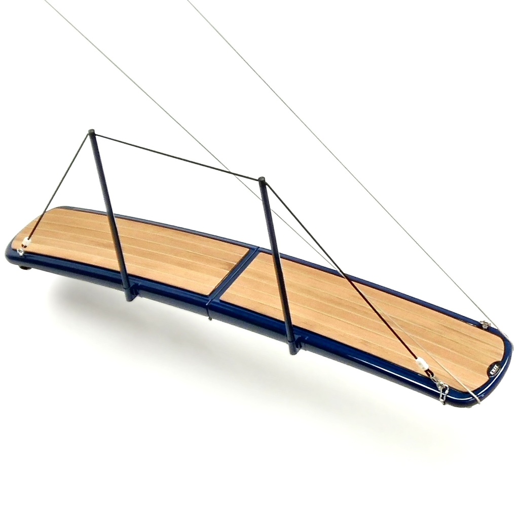 Aurora 216 carbon folding gangway with teak, blue color and trapeze